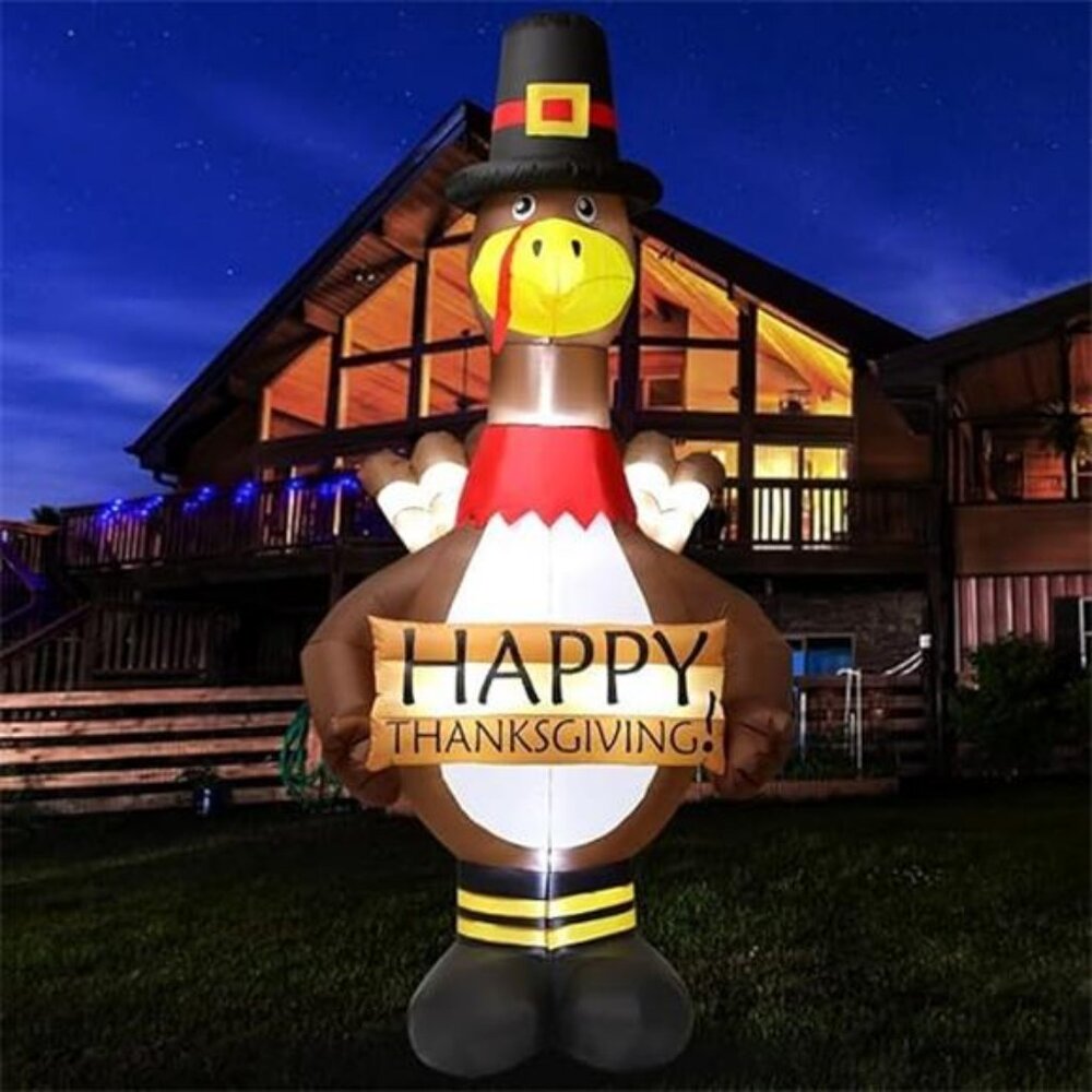 12FT Giant Blow Up Thanksgiving Inflatable Turkey Outdoor Decorations with LED